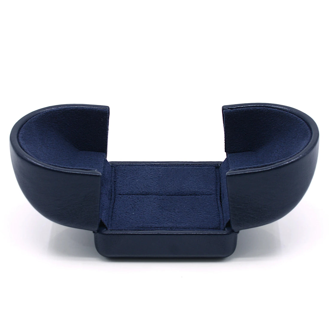 Écrin bleu marine – écrin ouvert vu de face, battants écartés