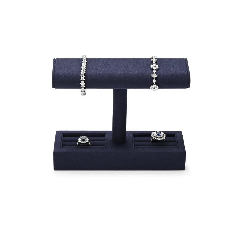 Présentoir bracelet barre en T – modèle bleu marine avec plateau à bagues et bracelets