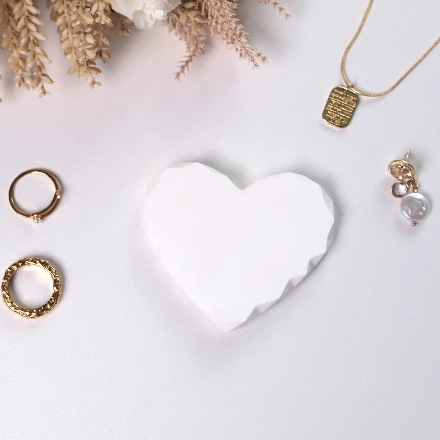 Plateau Pierre Gypse Blanc Bague Boucle Oreille Bijoux