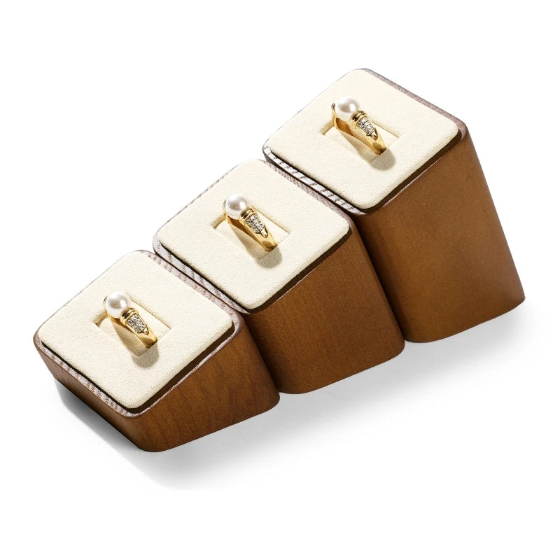Présentoir Bague Bois Cuir Vitrine Trio