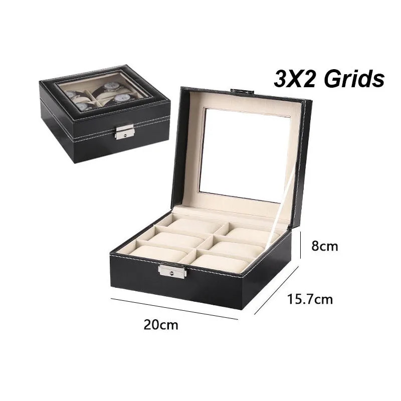 Boite Montre Cuir Beige Vitrine Verre Classique