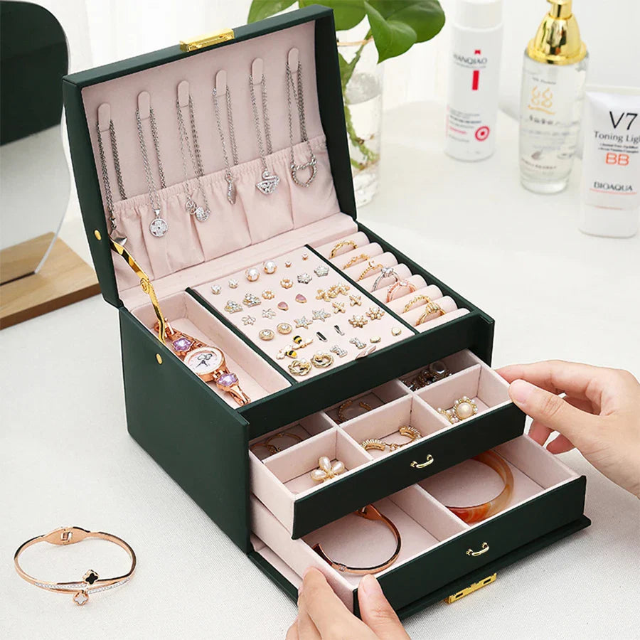 Boite Bijoux Cuir Velours 3 Niveaux