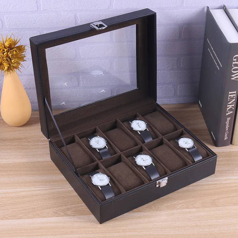 Boîte Montre Cuir Verre Noir Emplacements