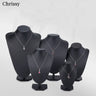 Buste Collier Simili Cuir Noir Pendentif