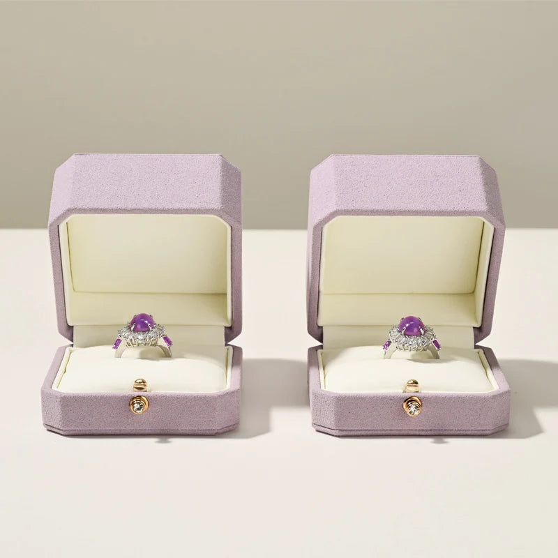 Boîte Bague Velours Violet Mariage Cadeau