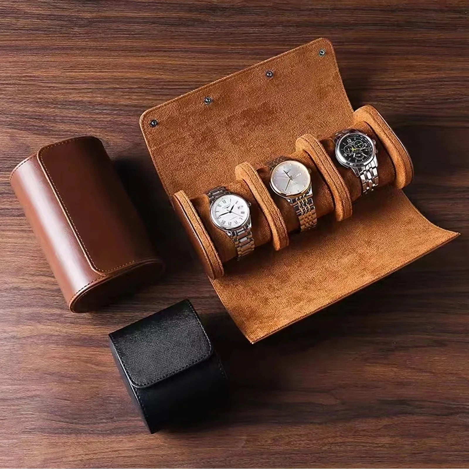 Étui Montre Cuir Voyage Rouleau 3 Emplacements