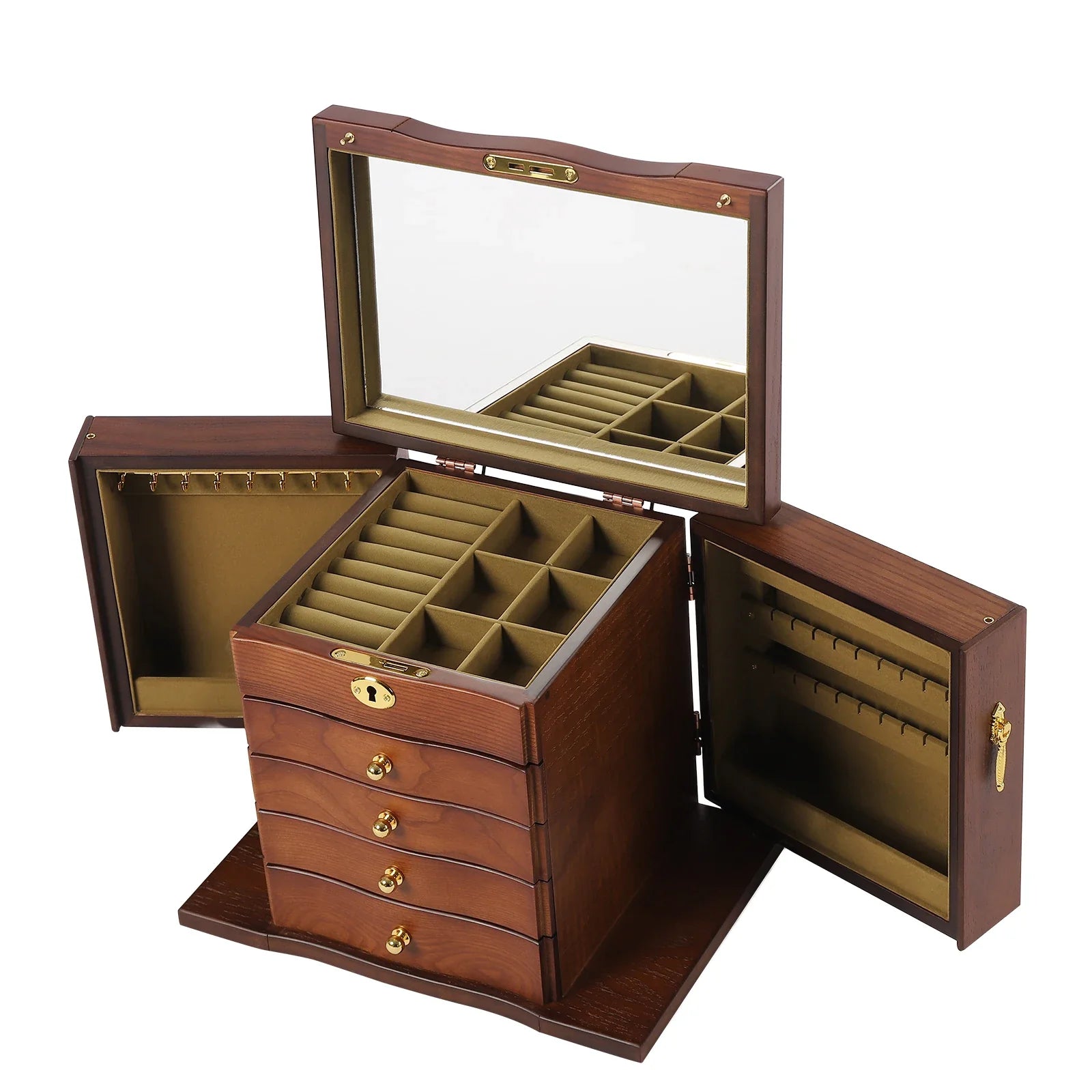 Boite Bijoux Bois Velours Vintage 5 Niveaux