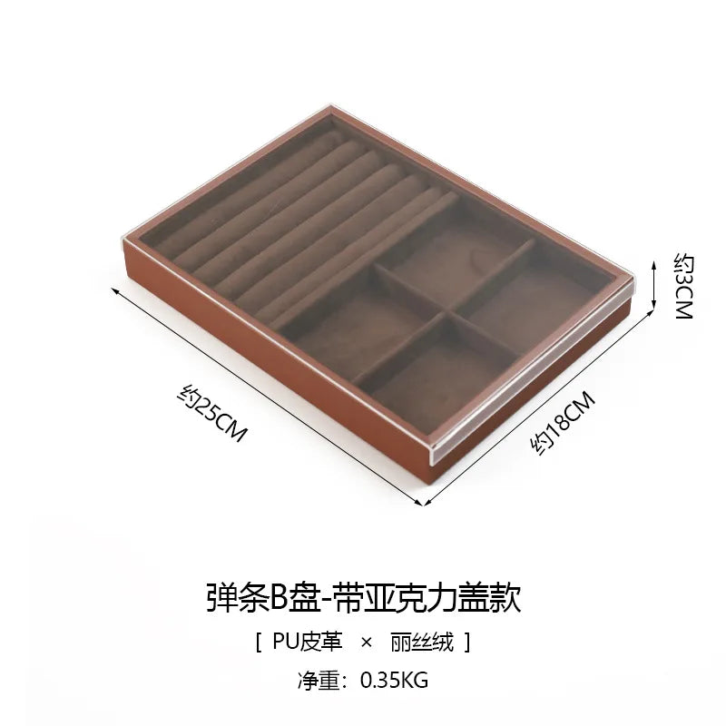 Plateau Bijoux Cuir Marron Velours Rangement