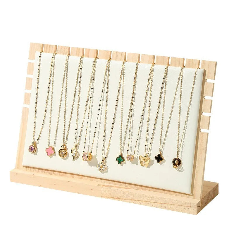 Présentoir Collier Bois Simili Cuir Plat