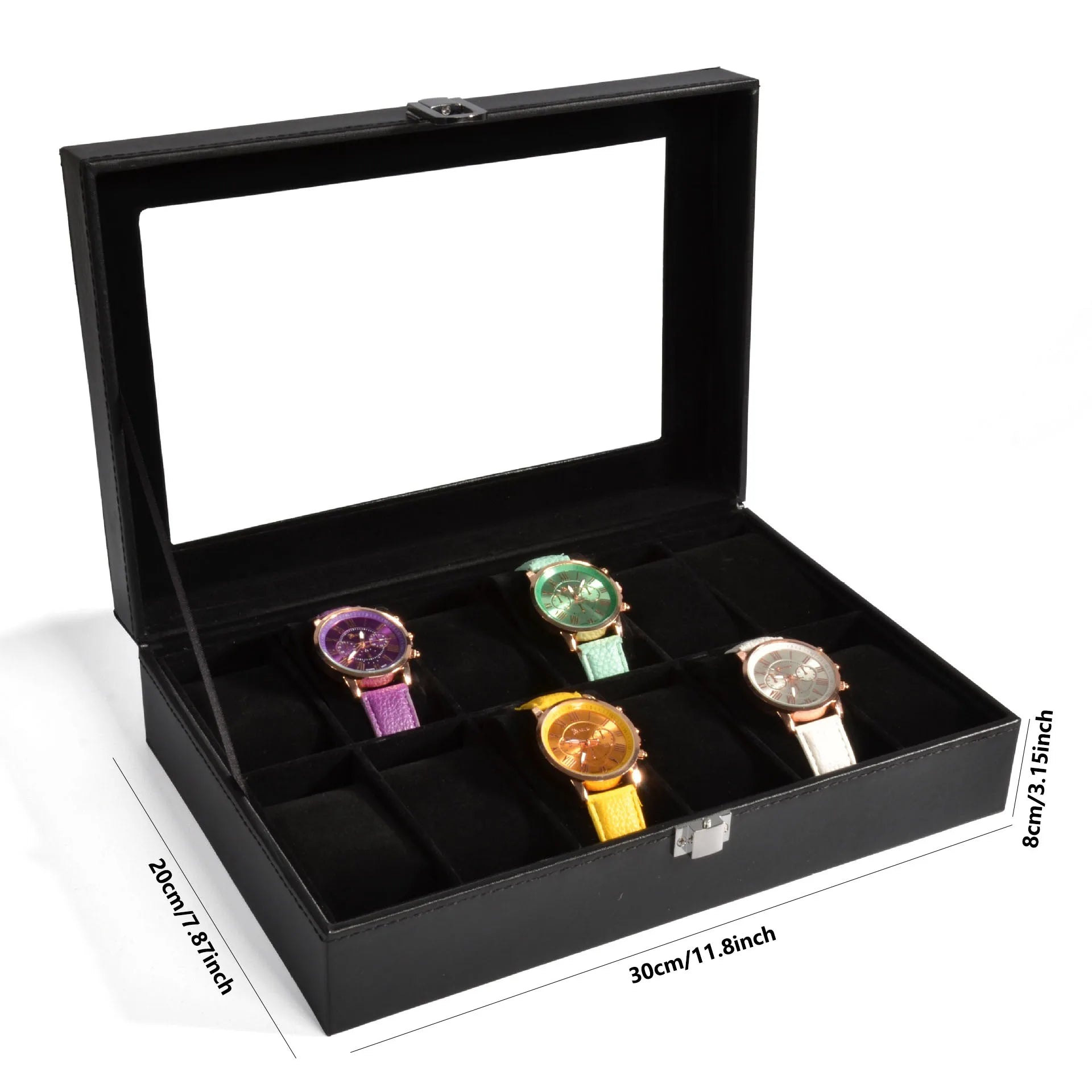 Boîte Montre Cuir Noir Emplacements Vitrine
