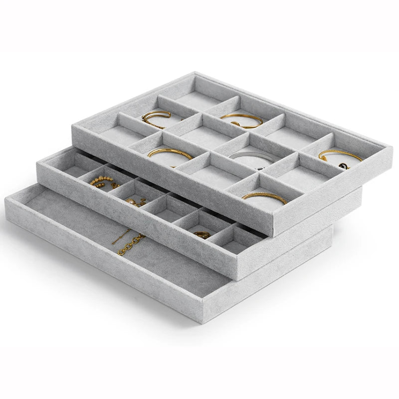 Plateau Bijoux Velours Glacé 24 Grilles Empilable