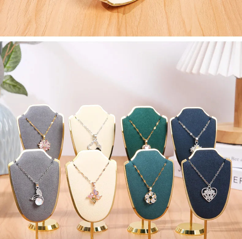 Présentoir Collier Velours Métal Doré Trompette