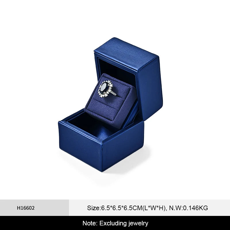 Boîte Bague Cuir Bleu Couple Mariage Diamant
