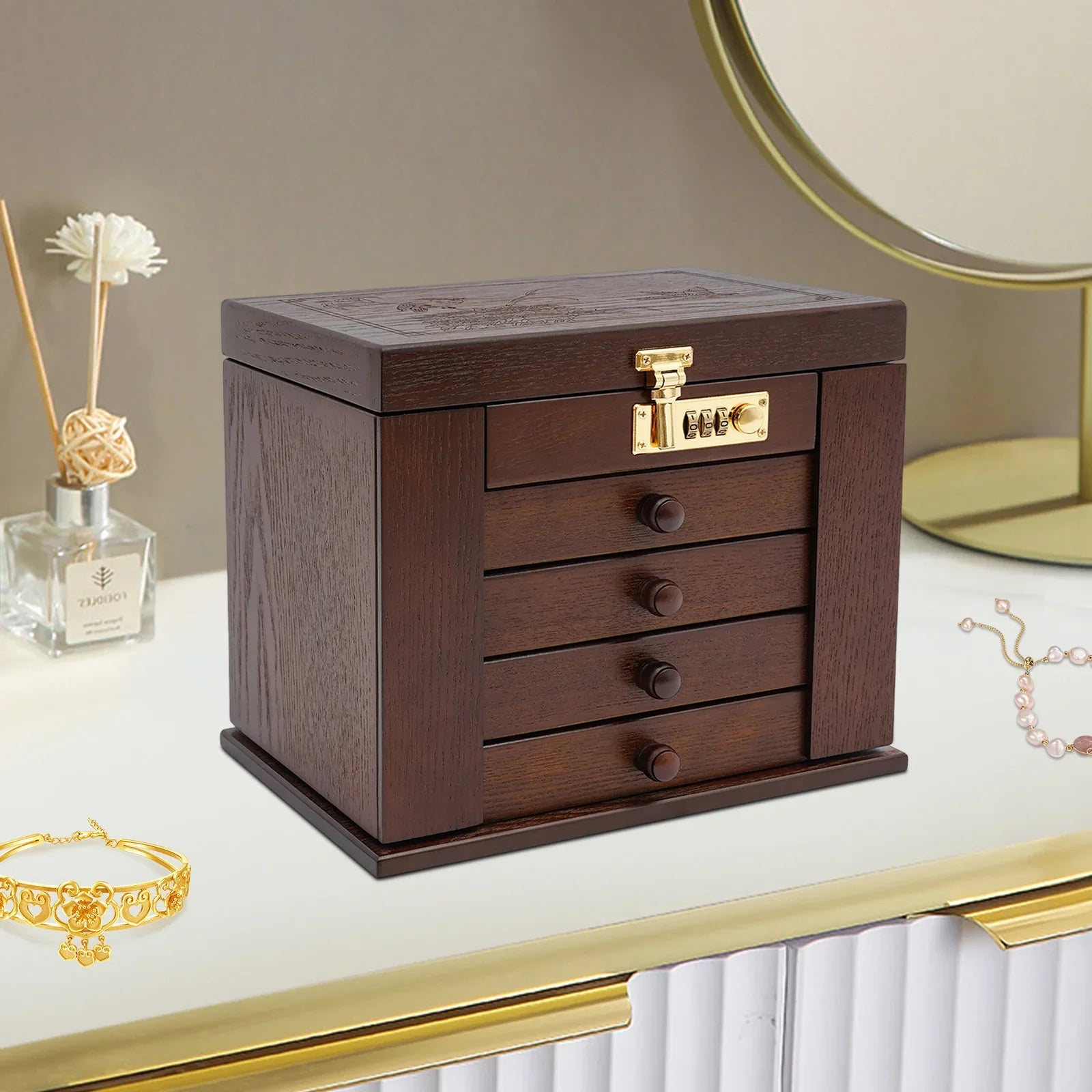 Boite Bijoux Bois Noyer Velours Grand Format