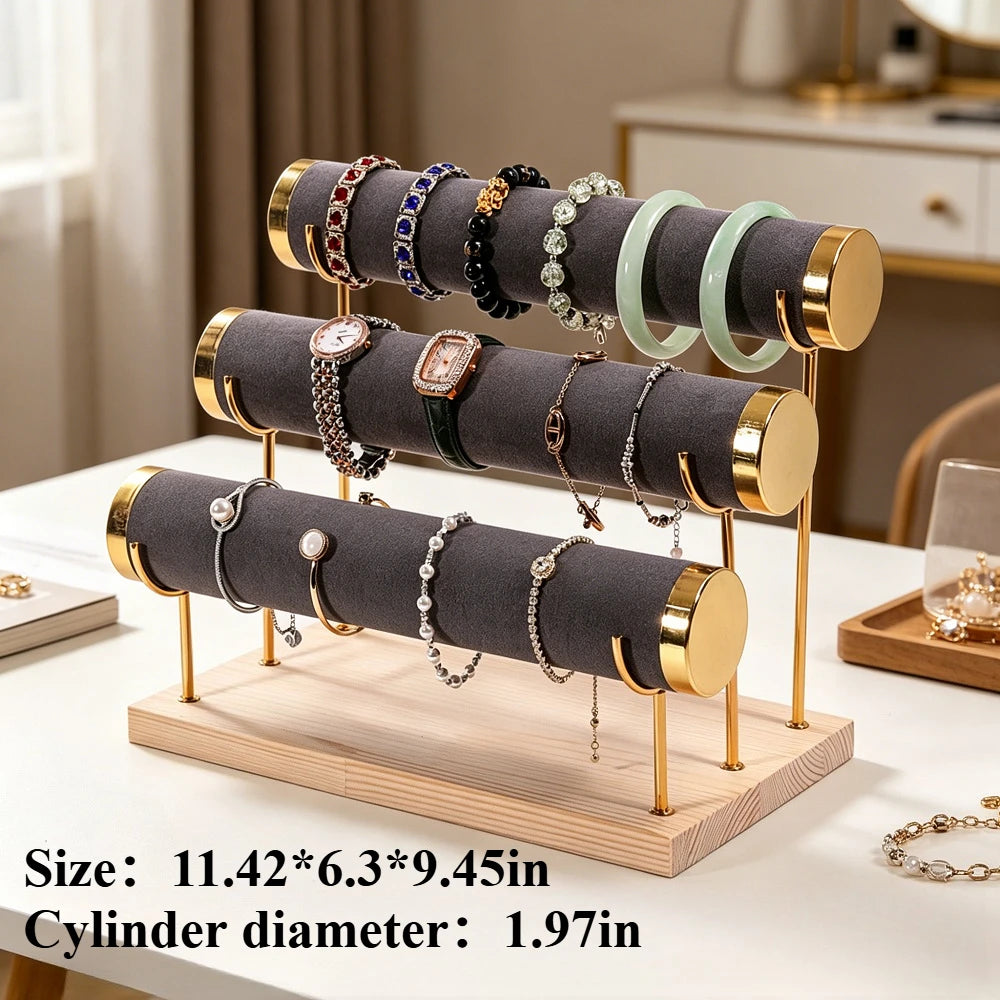 Présentoir Velours Bois 3 Niveaux Bracelet Montre