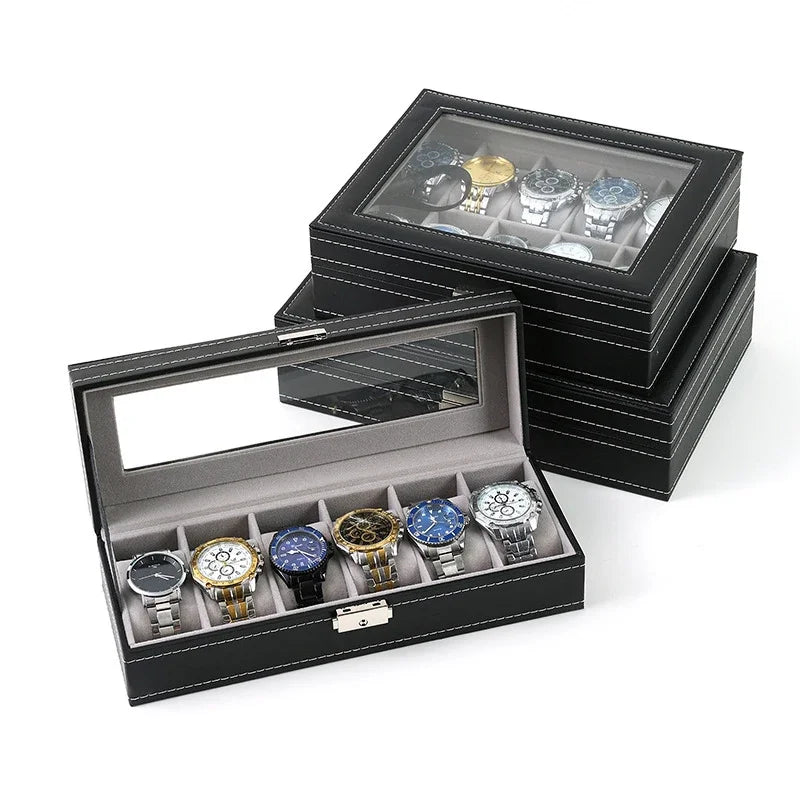 Boîte Montre Cuir Compartiments Rangement