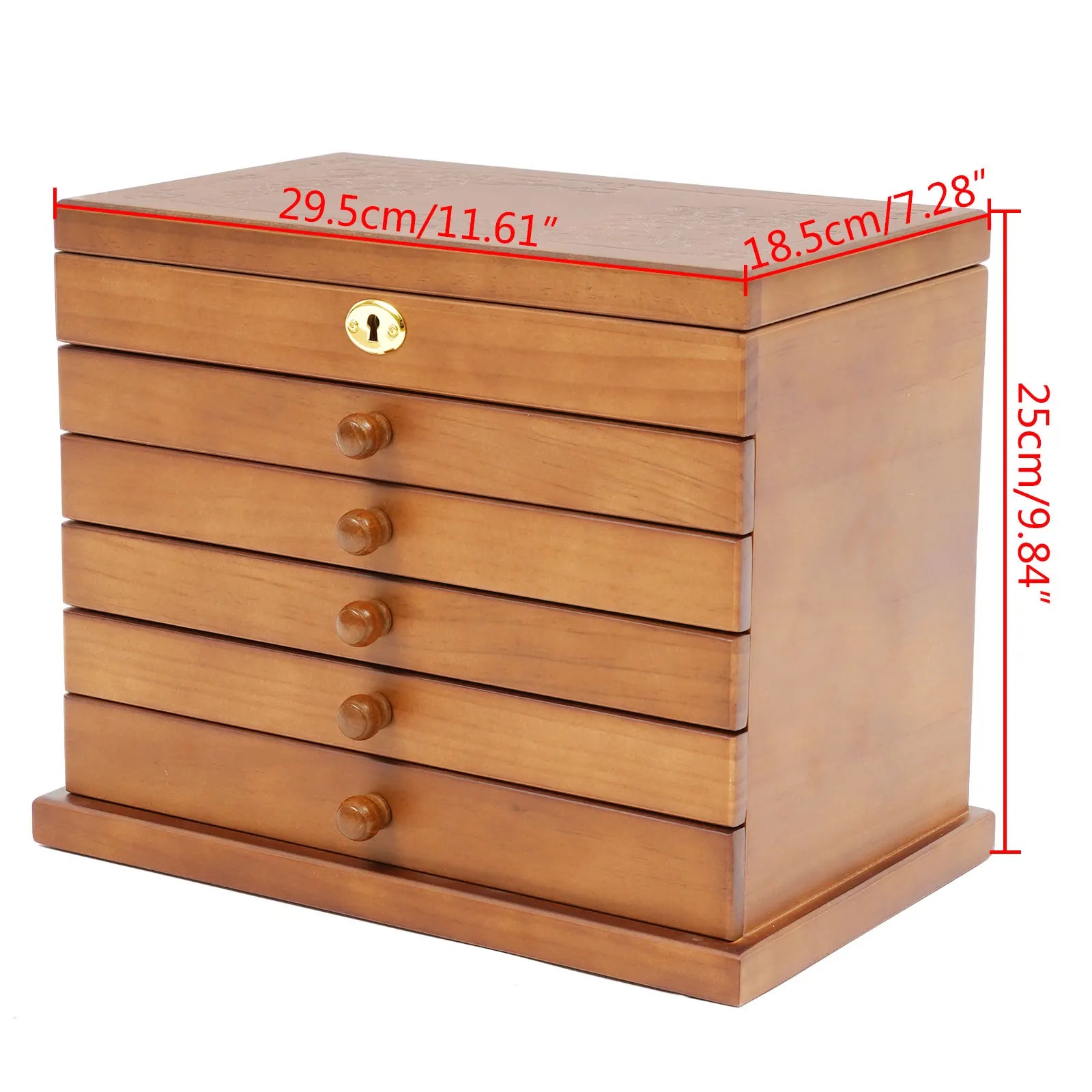 Boîte Bijoux Bois Massif 6 Tiroirs Miroir Serrure