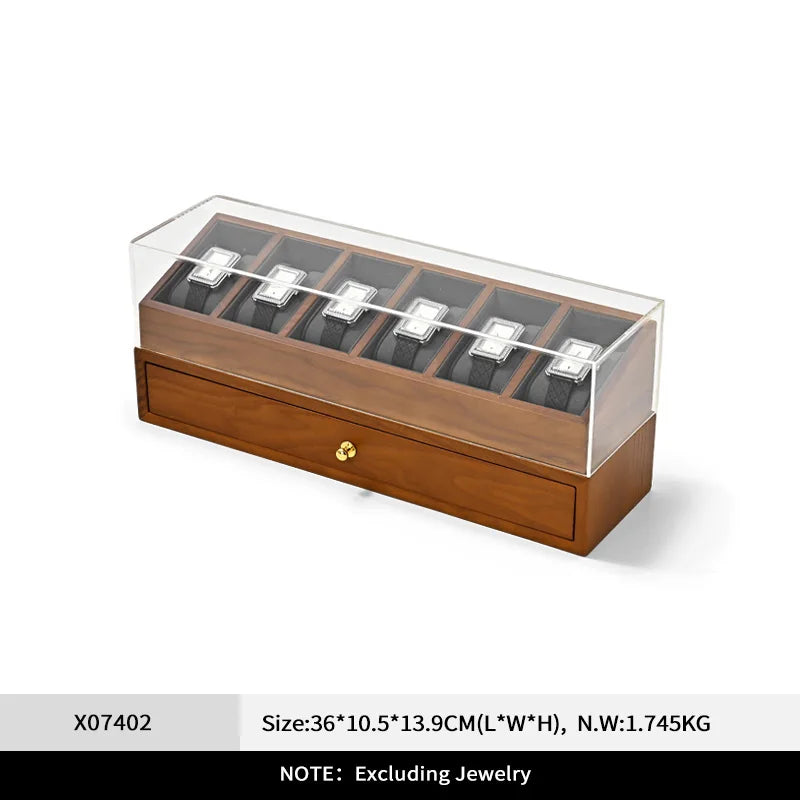 Boîte Montre Bois 6 Grilles Bicouche Vitrine