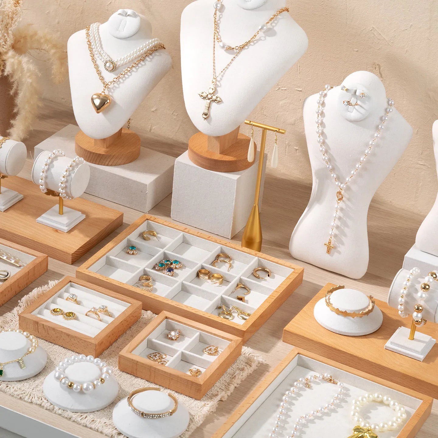 Porte Bijoux Bois Noyer Lin Coiffeuse