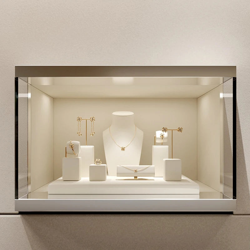 Présentoir Bijoux Daim Beige Vitrine Multifonction