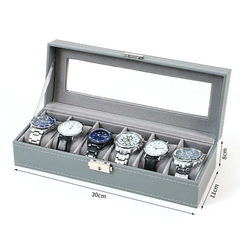 Boîte Montre Cuir Gris 6 10 12 Places