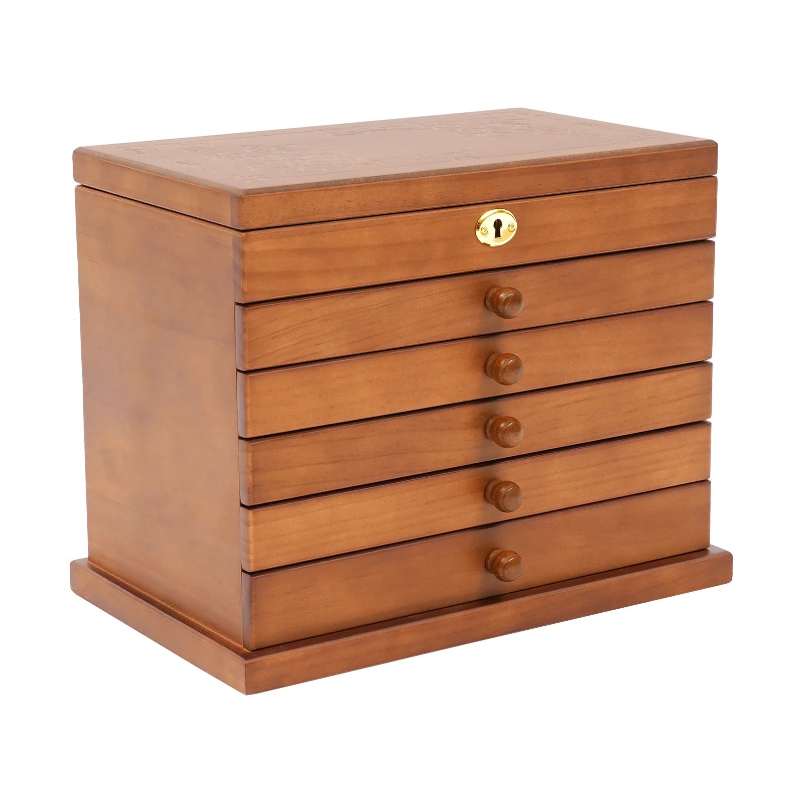 Boîte Bijoux Bois 6 Niveaux Miroir Serrure Classique