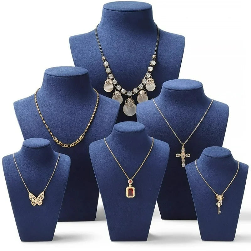 Buste Collier Velours Bleu Mannequin Vitrine