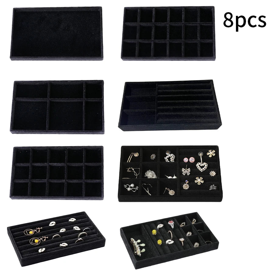 Plateau Bijoux Velours Floqué Ensemble 8 Pièces