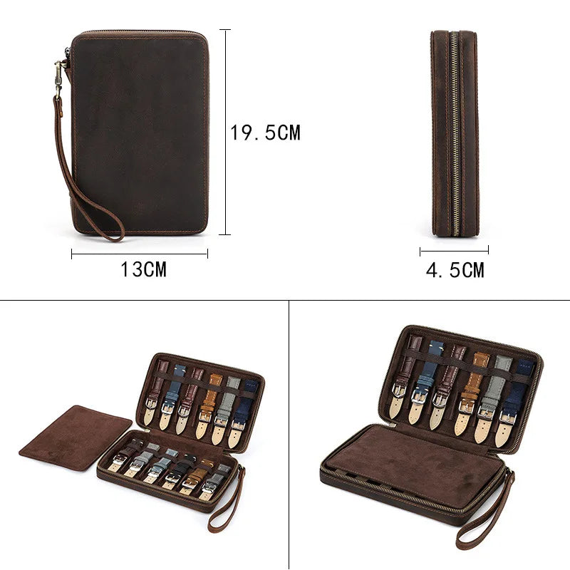 Etui Montre Cuir Marron Bracelets Rangement Premium