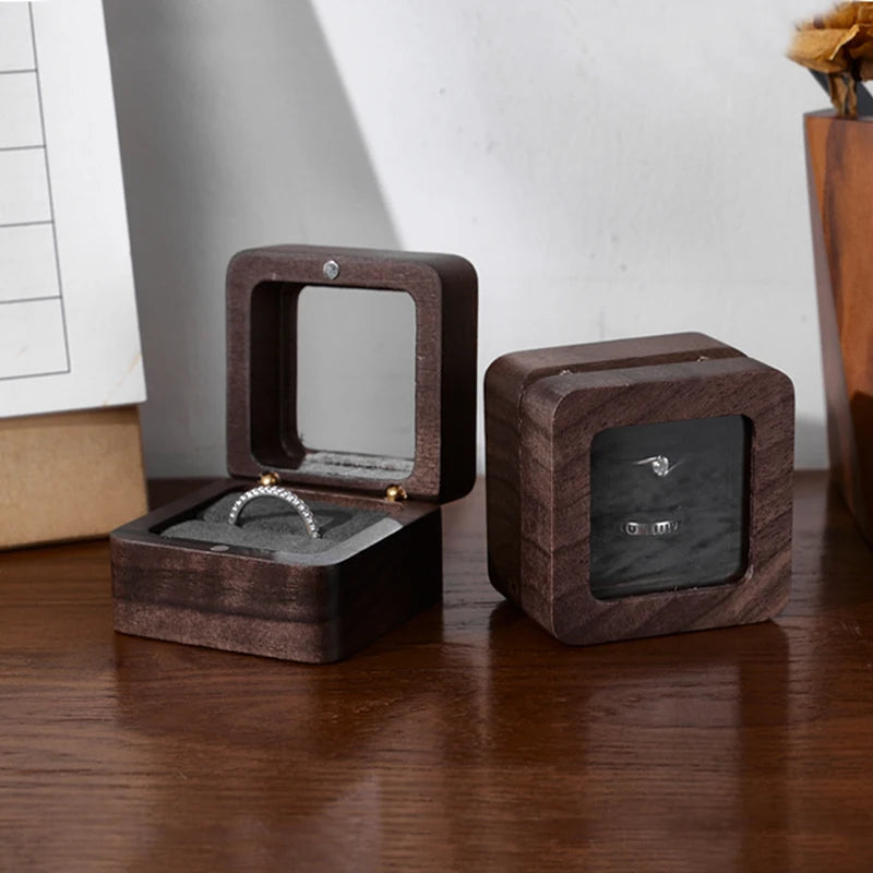 Boîte Bague Bois Fiançailles Cadeau Premium