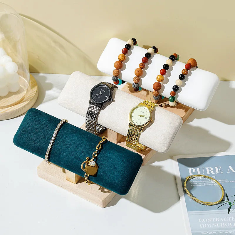 Buste Montre Bois Velours Cuir Vitrine