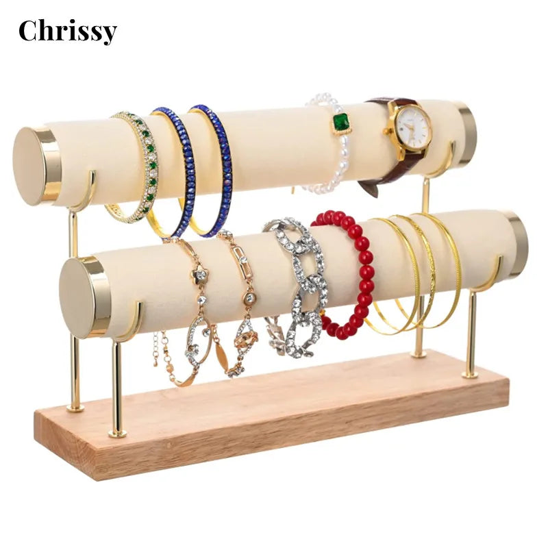 Présentoir Bracelet Velours Barre T Deux Niveaux