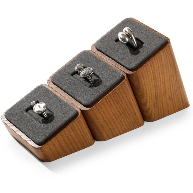 Présentoir Bague Bois Cuir Vitrine Trio