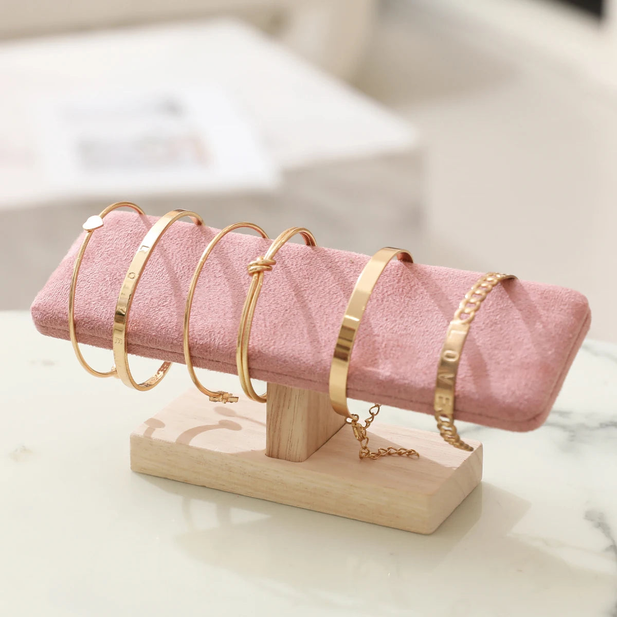 Présentoir Bracelet Bois Velours Cuir Forme T