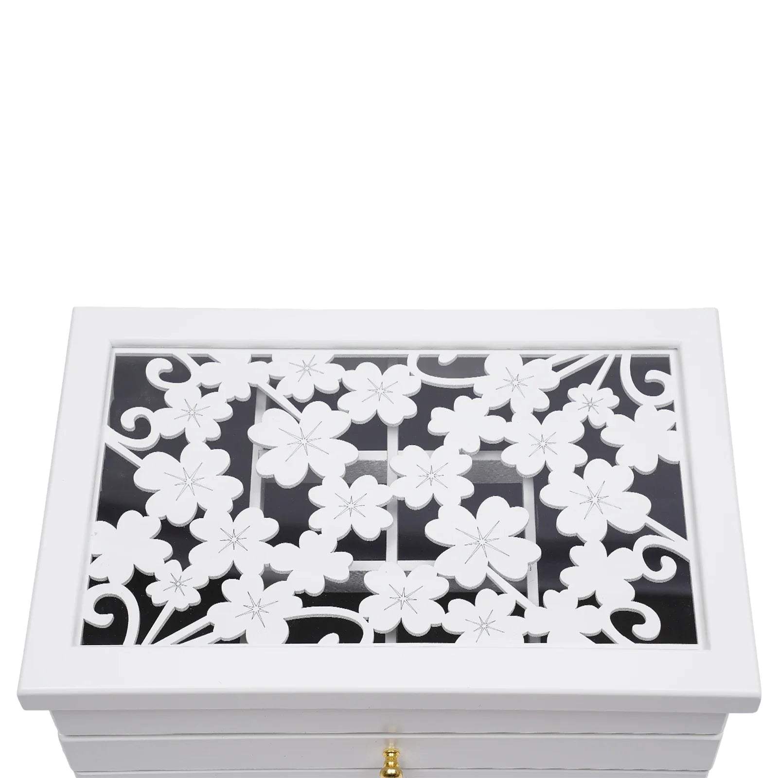 Boîte Bijoux Bois Sculpté Blanche 6 Tiroirs Élégante