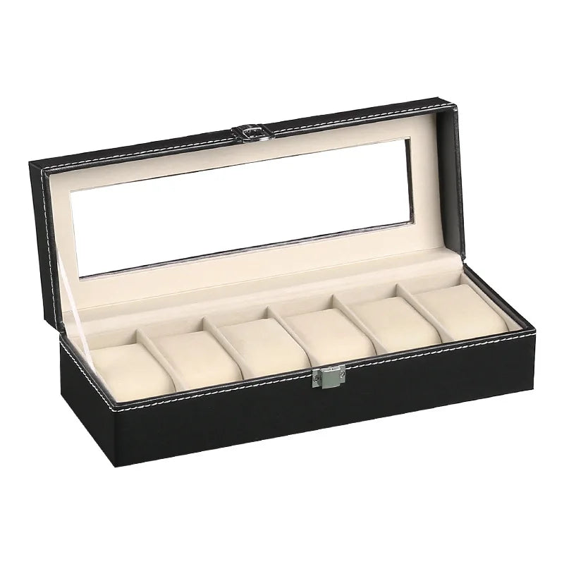 Boîte Montre Cuir Verre Noir Emplacements