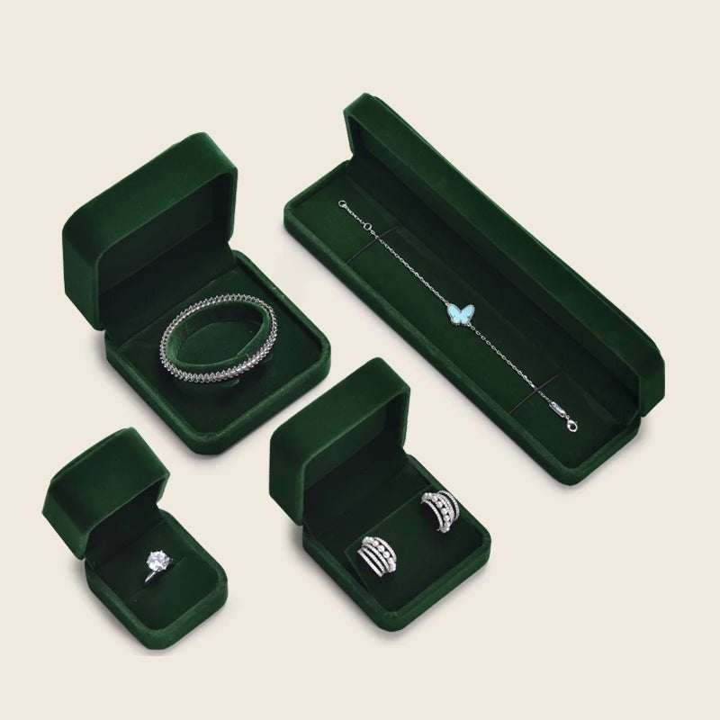 Boîte Bijoux Velours Vert Pierre Précieuse