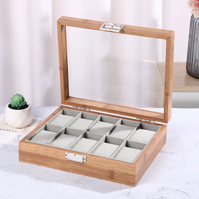Boîte Montres Bois Bambou Vitré Modulaire