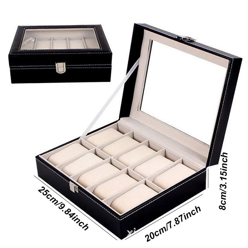 Boite Montre Cuir Beige Vitrine Verre Classique