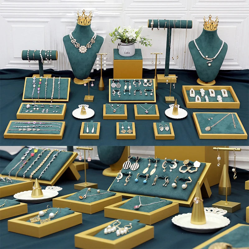 Présentoir Bijoux Métal Vert Doré Modulaire