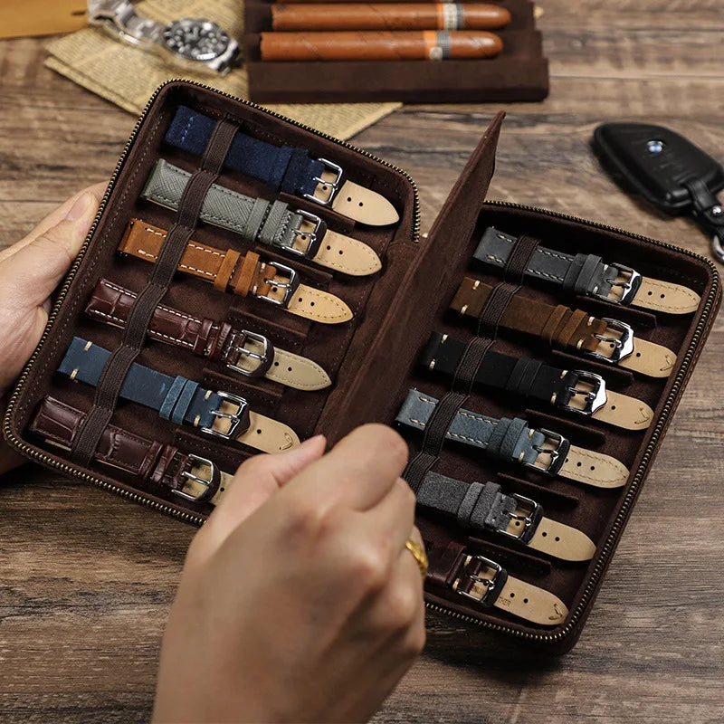 Etui Montre Cuir Marron Bracelets Rangement Premium