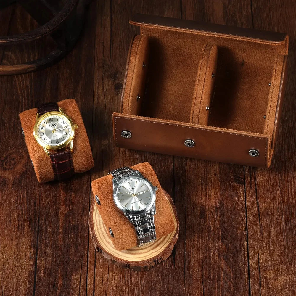 Étui Voyage Montre Cuir Kaki Rouleau