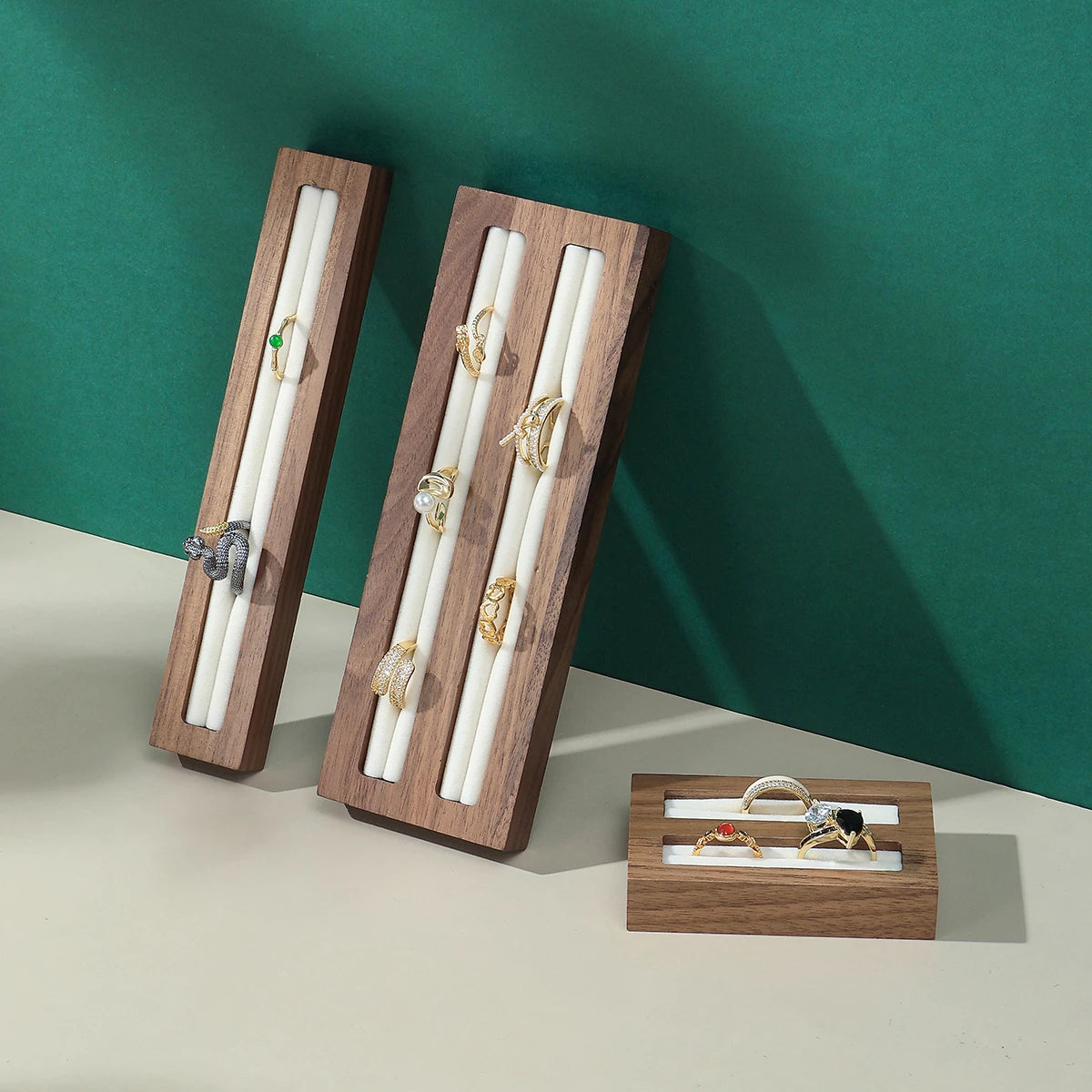 Plateau Bague Bois Noyer Decoratif Multi-niveaux