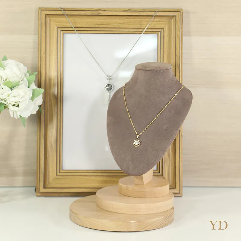 Présentoir Collier Bois Velours Café Boutique