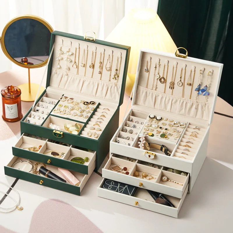 Boîte à Bijoux Simili Cuir Velours Serrure 3 Tiroirs
