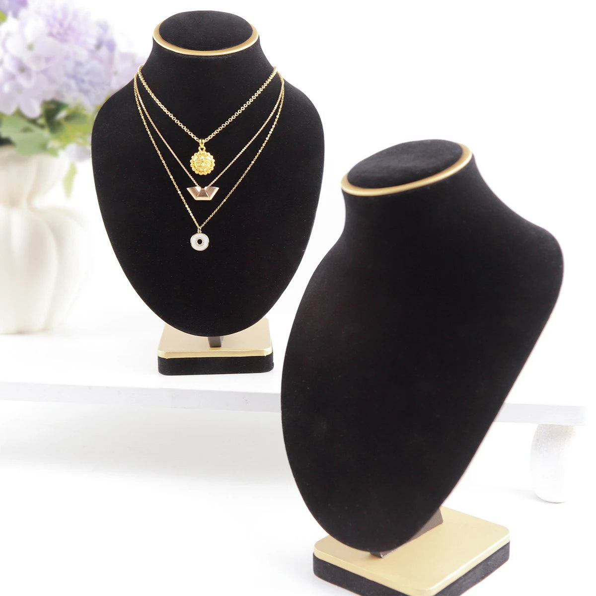 Présentoir Collier Buste Velours Noir Mat