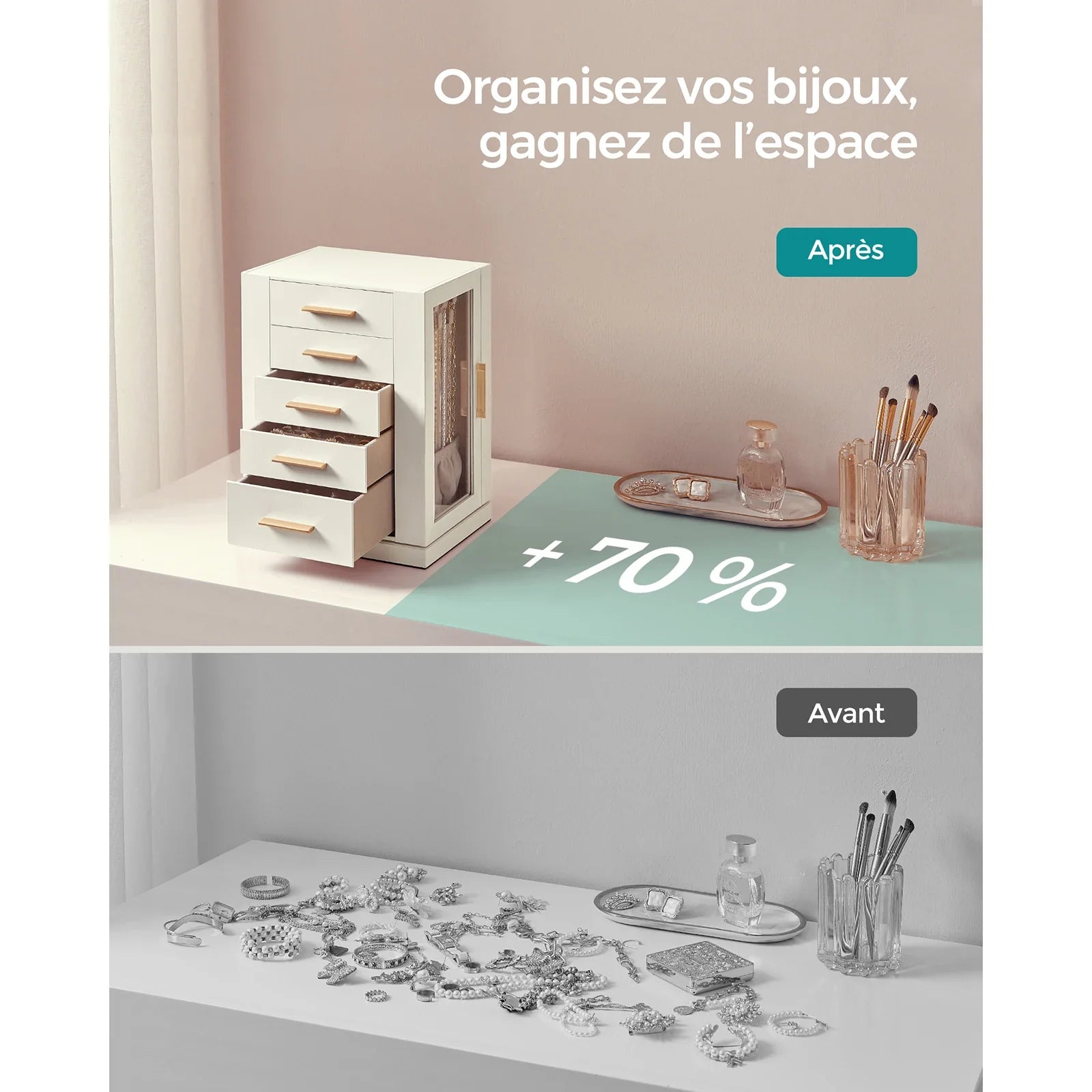 Armoire Bijoux Velours Pivotante 360 Degrés