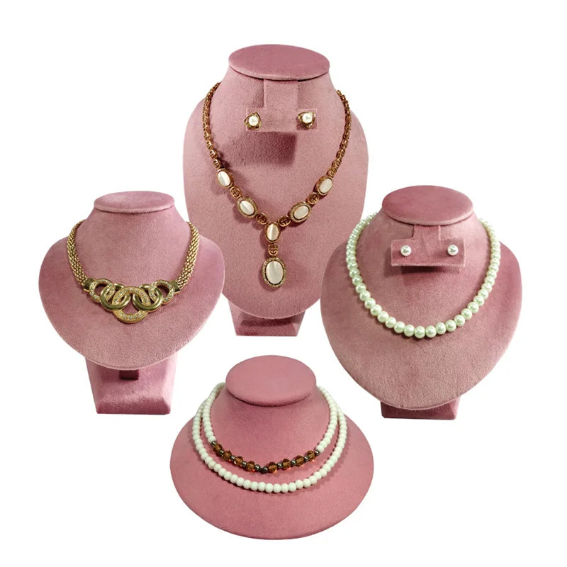 Présentoir Collier Velours Ras de Cou Rose
