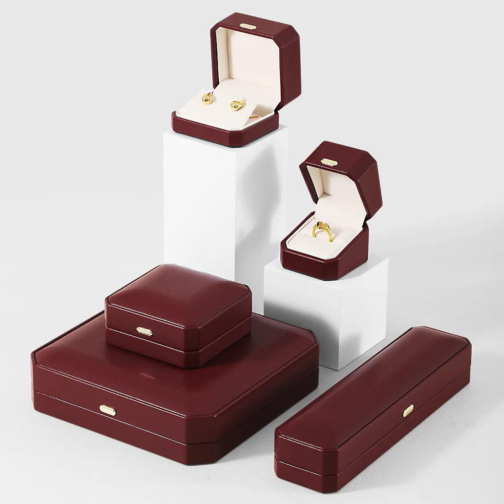 Boîte Cuir Bijoux Bague Boucle Oreille Coffret Cadeau