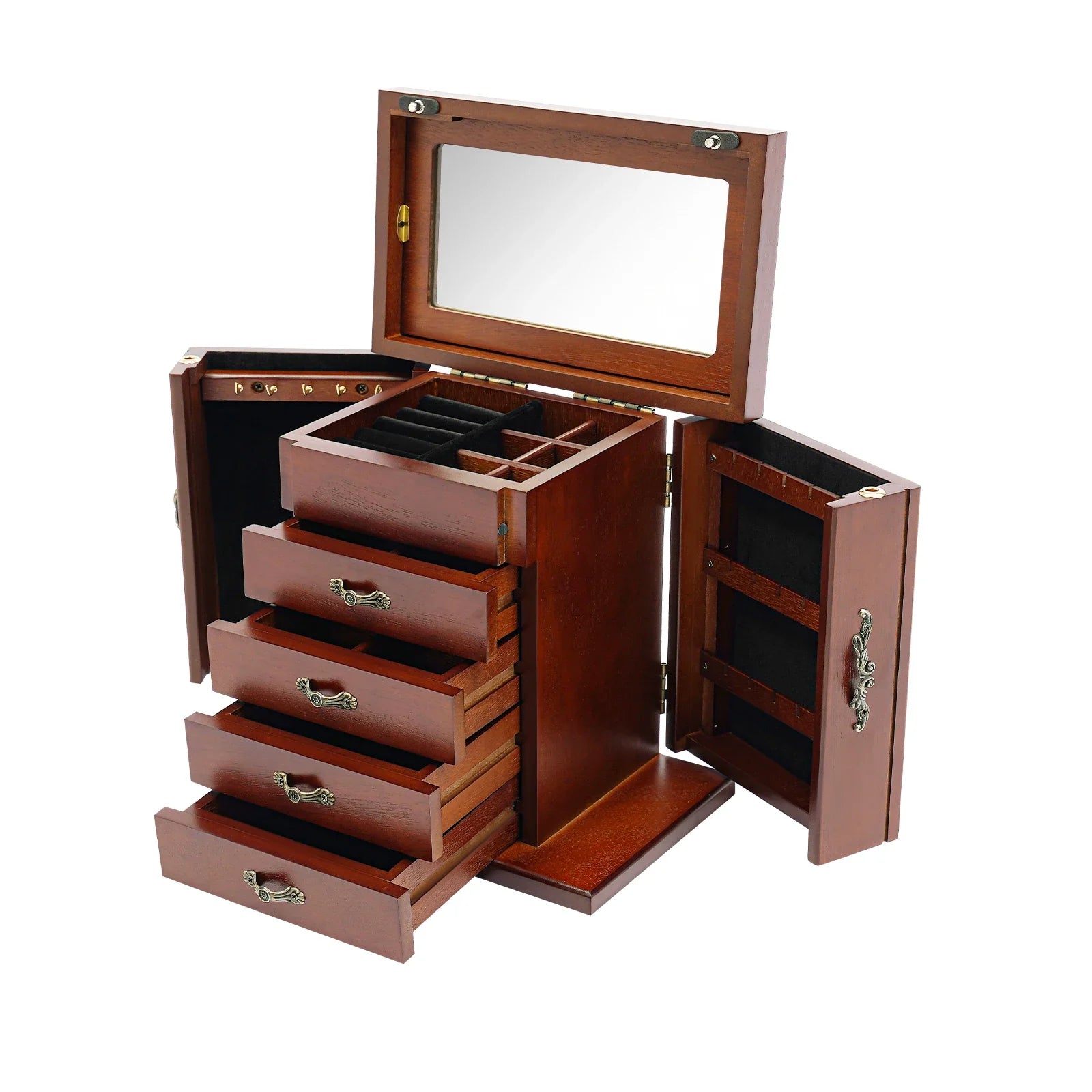 Boite Bijoux Bois Velours Art Deco 5 Niveaux